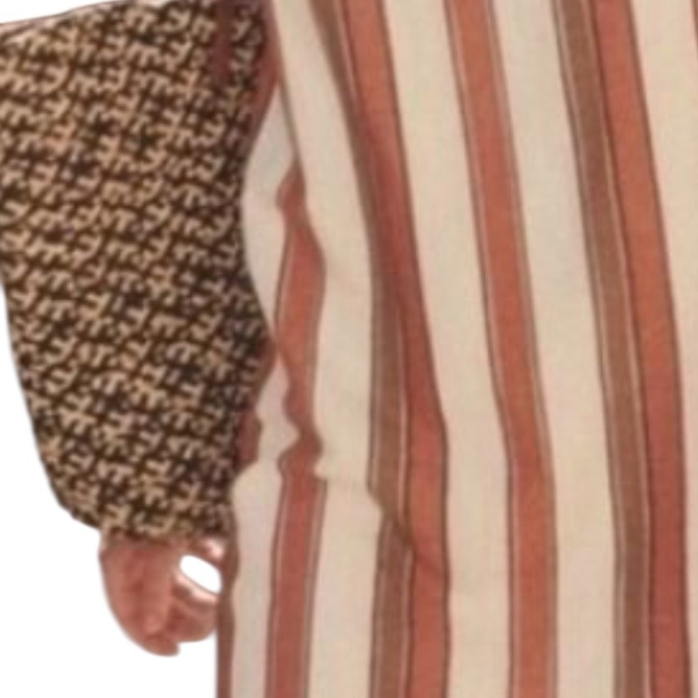 Sezane Striped Midi Dress in Cream and Brown